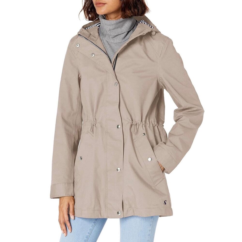 Joules Shoreside Waterproof Jacket Size 8 Beige Hooded Raincoat Breathable